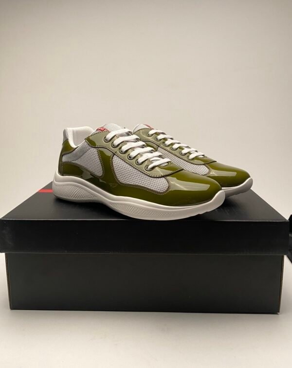 PRDA Trainers with Mesh Panels and Contrast Smooth Overlays - Olive Green