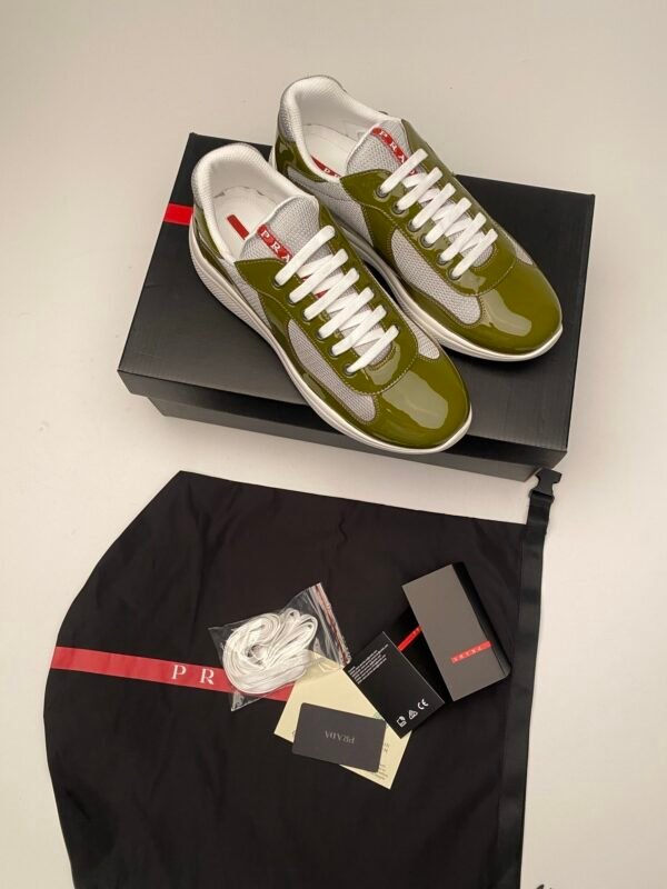 PRDA Trainers with Mesh Panels and Contrast Smooth Overlays - Olive Green