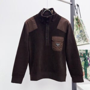 PRDA Button-Neck Jumper with Chest Pocket - Brown
