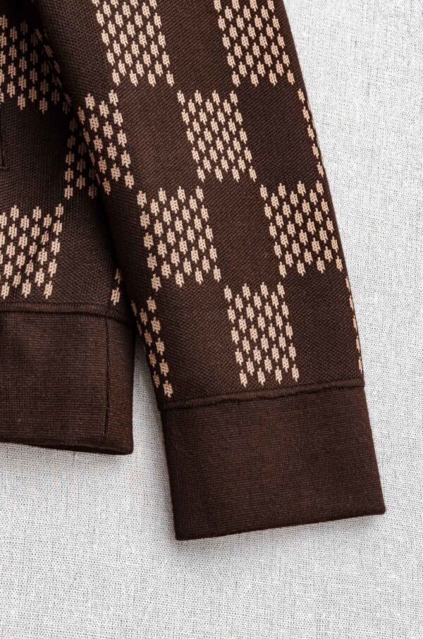 LVE Damier Panel Monogram Zip Knit Jacket – Brown