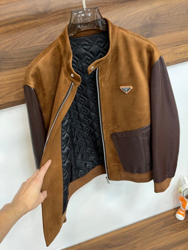 PRDA Contrast Panel Jacket with Logo Patch - Dark Brown