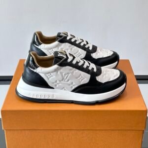 LVE Classic Trainers - White Monogram Canvas & Black Leather Trim