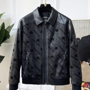 BLNCG BB Logo Monogram Textured Leather Jacket - Black