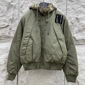 1 BLNCG Hooded Zip-Up Two-Layer Bomber Jacket - Olive Green