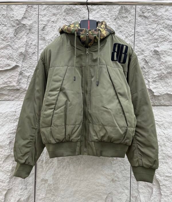 BLNCG Hooded Zip-Up Two-Layer Bomber Jacket - Olive Green