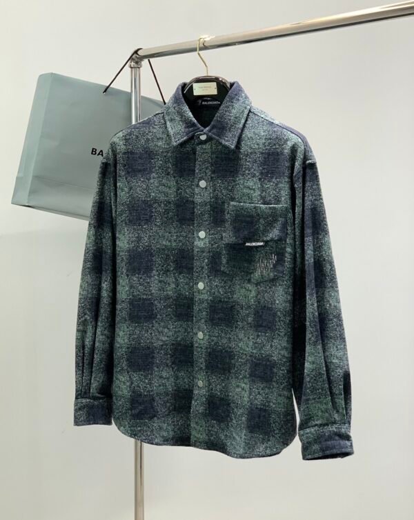 BLNCG Checkered Pattern Flannel Shirt Jacket - Blue Plaid