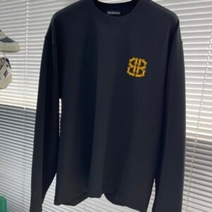 BLNCG Yellow Logo Print Long Sleeve Tee Jumper - Black