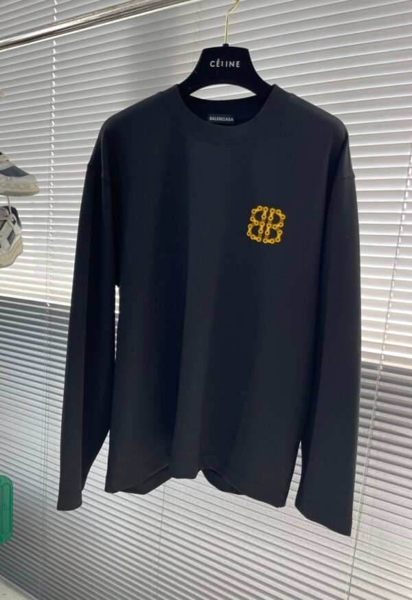 BLNCG Yellow Logo Print Long Sleeve Tee Jumper - Black