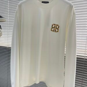 BLNCG Yellow Logo Print Long Sleeve Tee Jumper – White