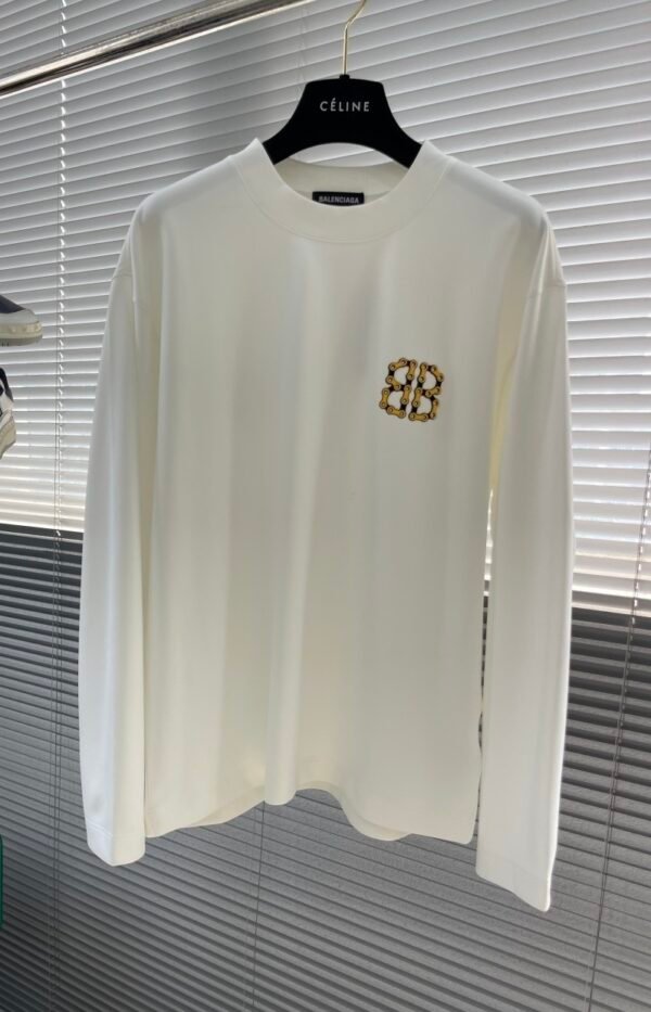 BLNCG Yellow Logo Print Long Sleeve Tee Jumper – White