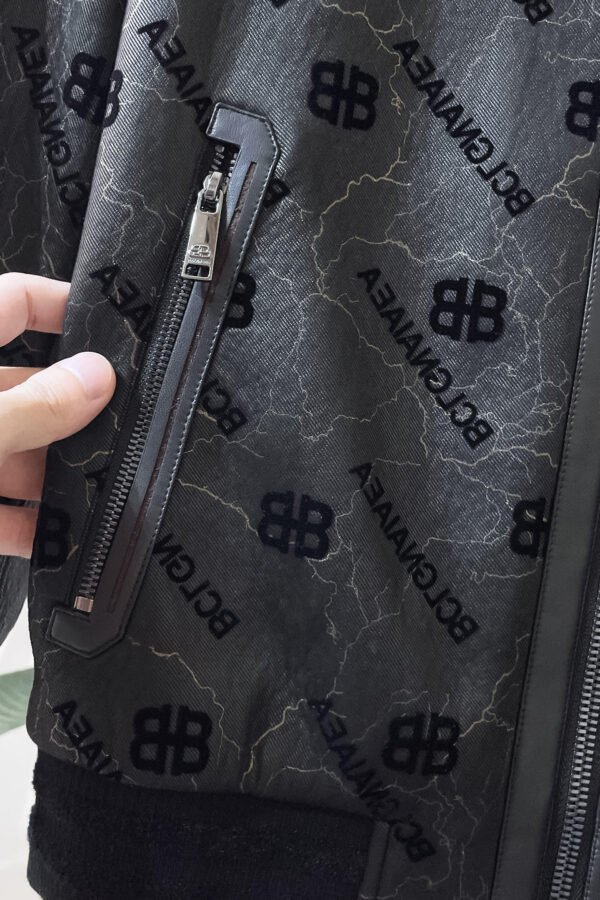 10 BLNCG BB Logo Monogram Textured Leather Jacket - Black