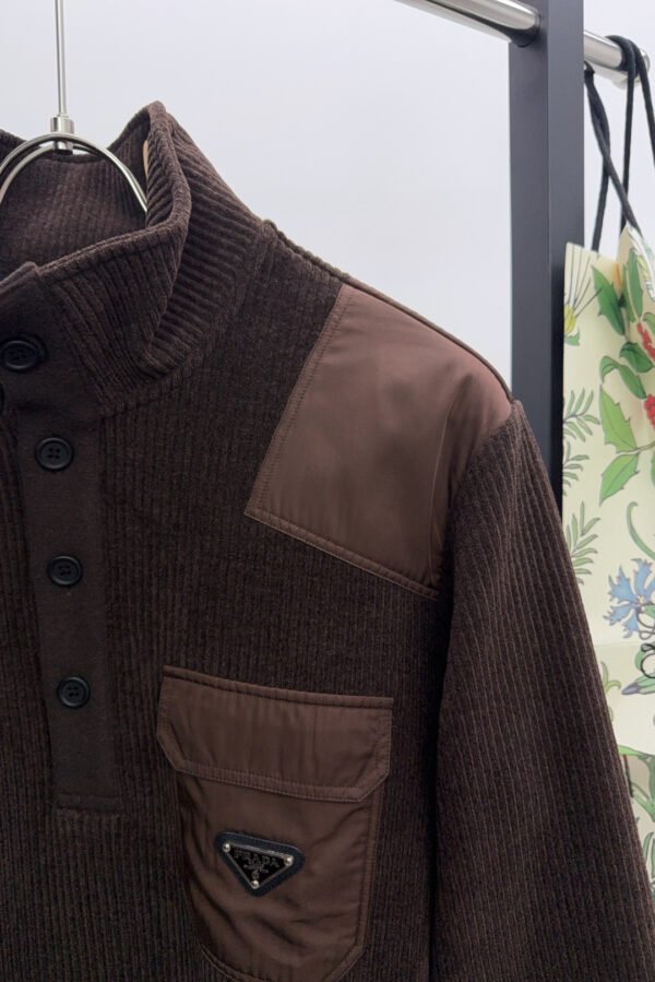 PRDA Button-Neck Jumper with Chest Pocket - Brown