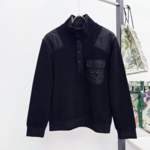 PRDA Button-Neck Jumper with Chest Pocket - Black