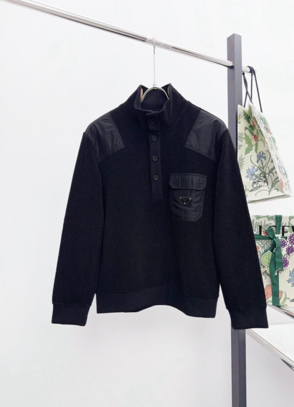 PRDA Button-Neck Jumper with Chest Pocket - Black