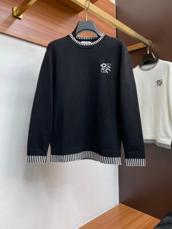 LWE Crew Neck Jumper With Embroidered Logo and Striped Trim - Black