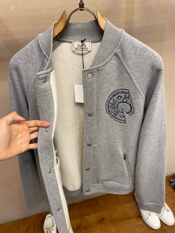 HRMS Embroidered Crest Varsity Jacket - Grey