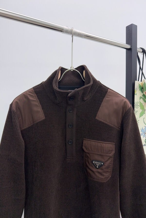 PRDA Button-Neck Jumper with Chest Pocket - Brown