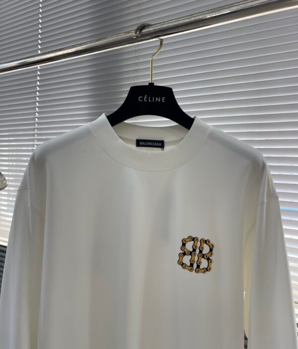 BLNCG Yellow Logo Print Long Sleeve Tee Jumper – White