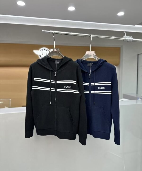2031c045 GCCI Stripe Zip-Up Hooded Jumper