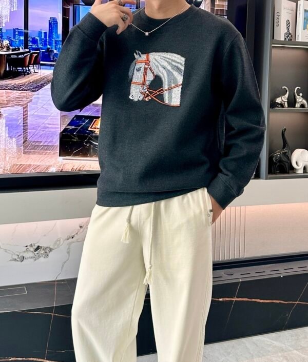 HRMS Embroidered Horse Crew Neck Jumper - Black