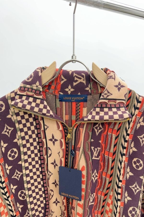 LVE Damier & Monogram Jacquard Zip Jacket – Burgundy Tone