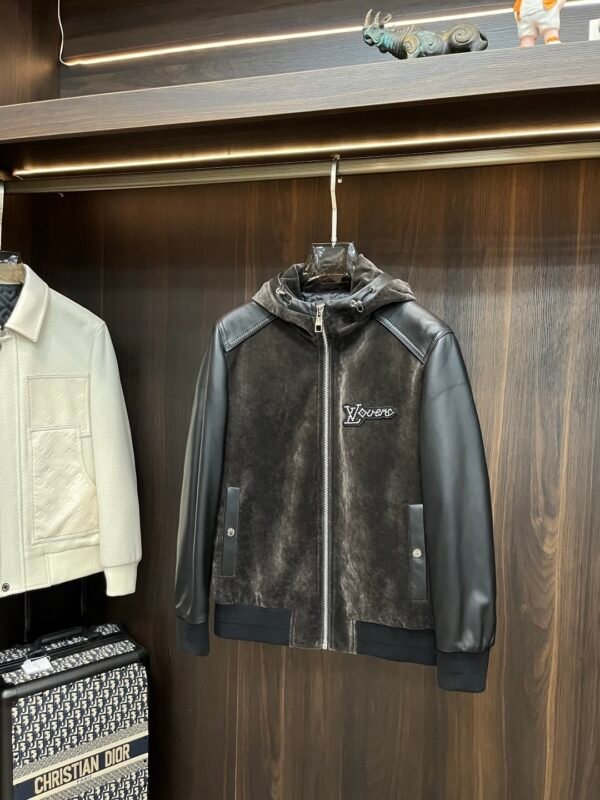 LVE-Inspired Velvet Panel Hooded Jacket – Black / Charcoal