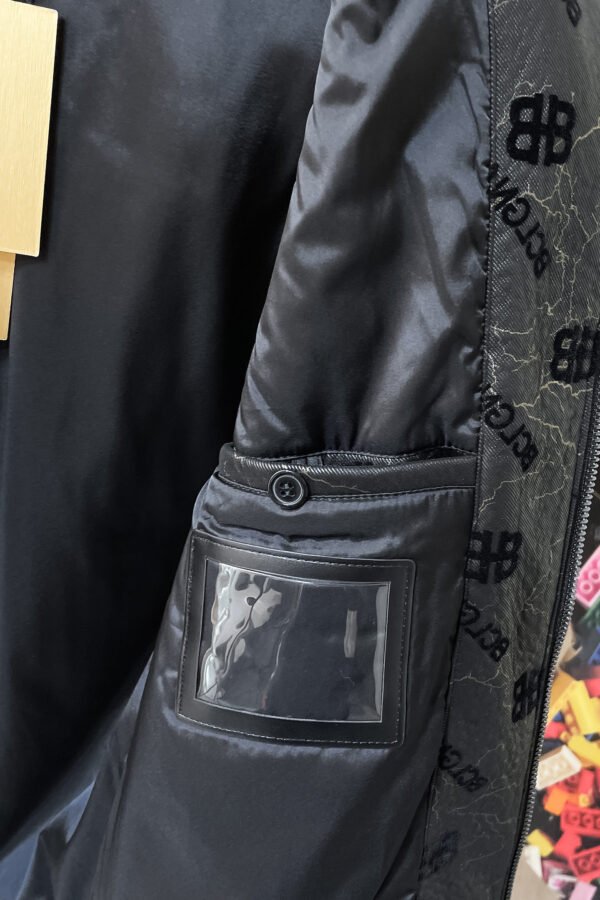 3 BLNCG BB Logo Monogram Textured Leather Jacket - Black