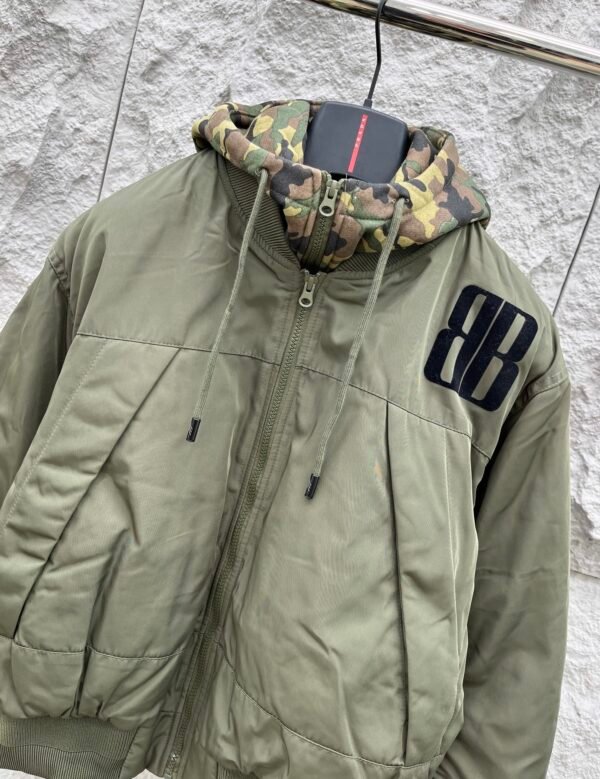 BLNCG Hooded Zip-Up Two-Layer Bomber Jacket - Olive Green