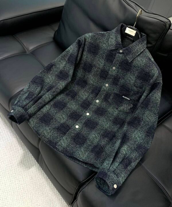 BLNCG Checkered Pattern Flannel Shirt Jacket - Blue Plaid
