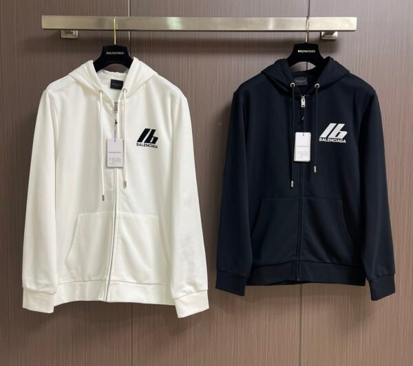 3 BLNCG Logo-Print Zip-Up Hoodie – White