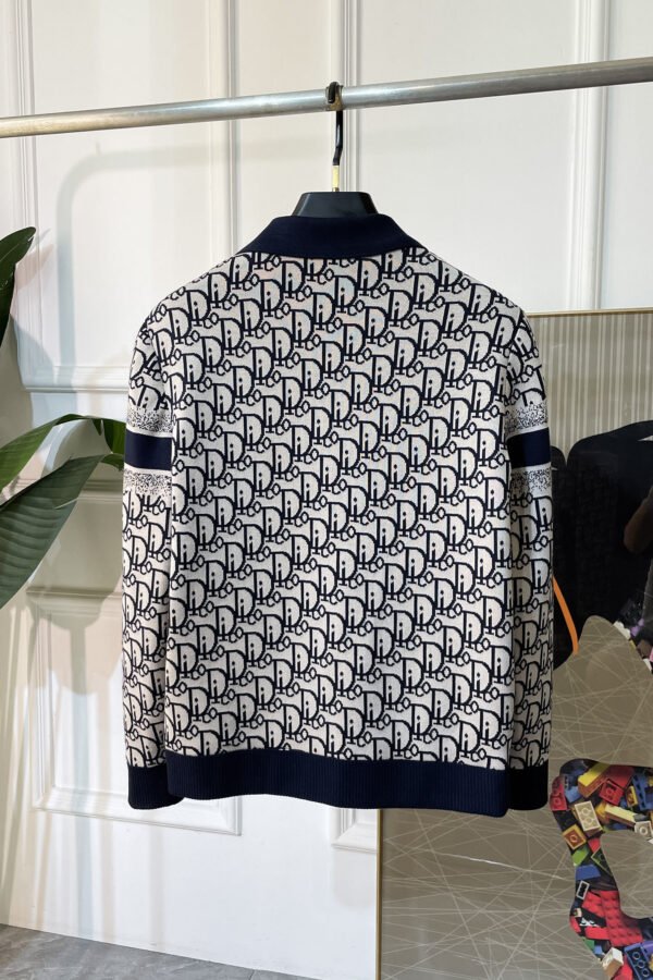 CD Monogram Jacket with Ribbed Trim - Navy