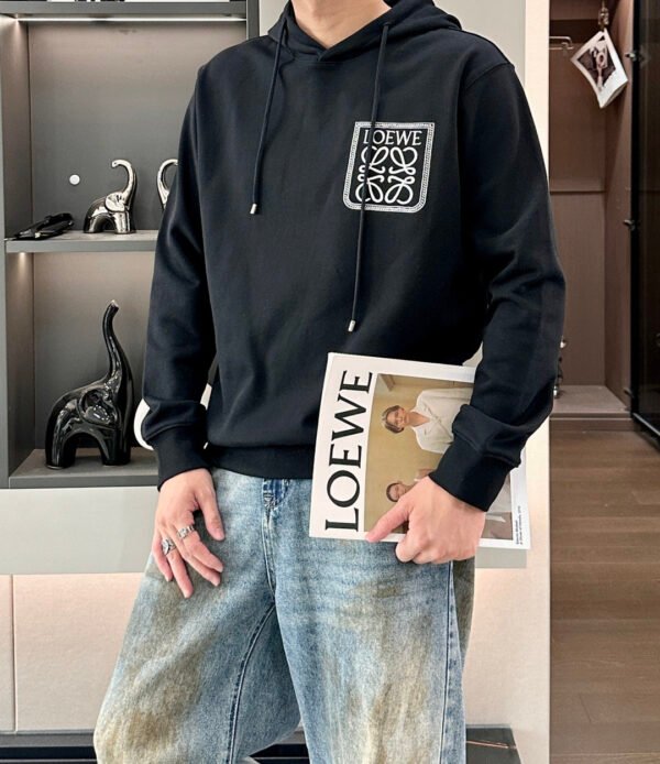 LWE Hooded Jumper with Embroidered Motif - Black