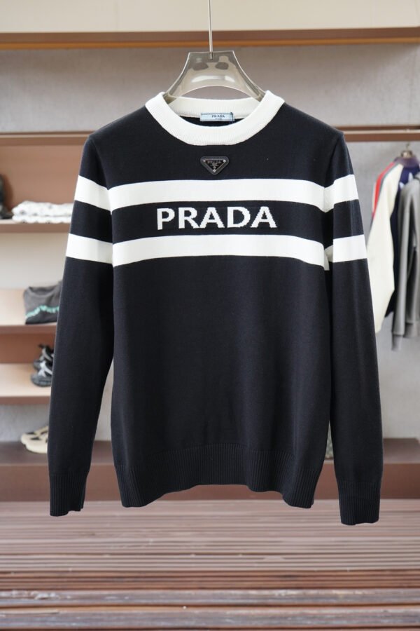 PRDA Crew Neck Jumper with Contrast Stripe Detail - Black