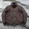 LVE Quilted Puffer Jacket with Structured Panel Design - Brown