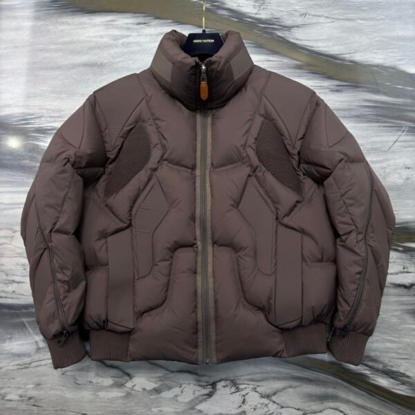 LVE Quilted Puffer Jacket with Structured Panel Design - Brown