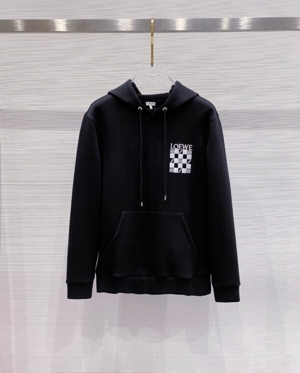 LWE Hooded Jumper with Embroidered  Checkerboard Graphic - Black