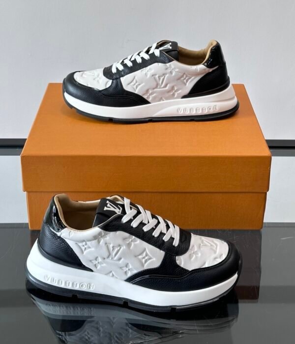 LVE Classic Trainers - White Monogram Canvas & Black Leather Trim
