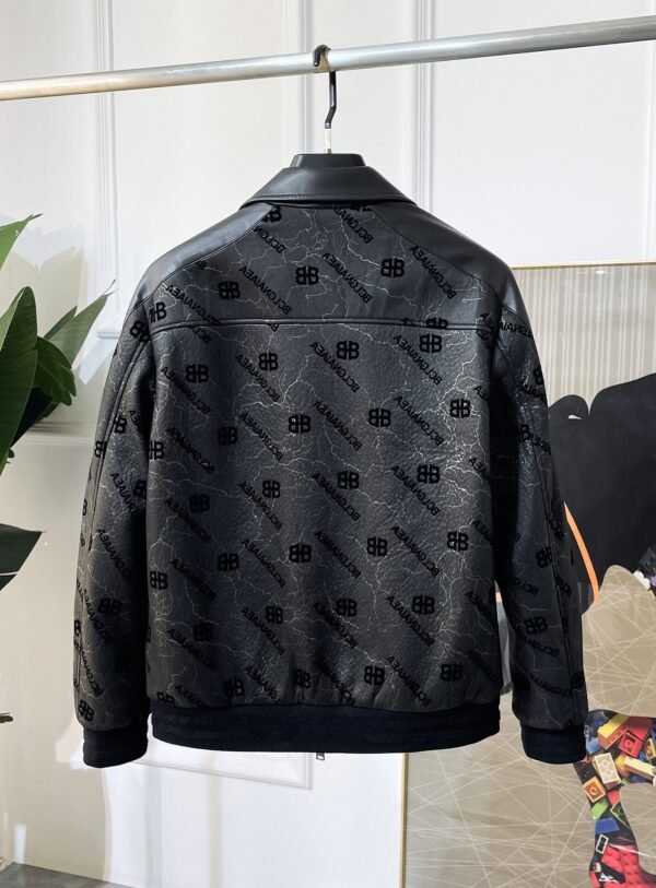 4 BLNCG BB Logo Monogram Textured Leather Jacket - Black