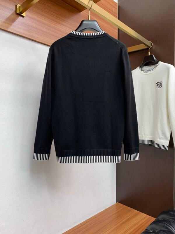 LWE Crew Neck Jumper With Embroidered Logo and Striped Trim - Black