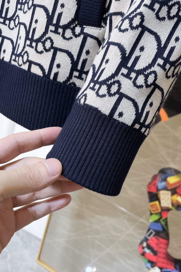 CD Monogram Jacket with Ribbed Trim - Navy