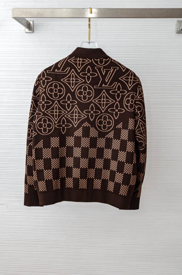 LVE Damier Panel Monogram Zip Knit Jacket – Brown