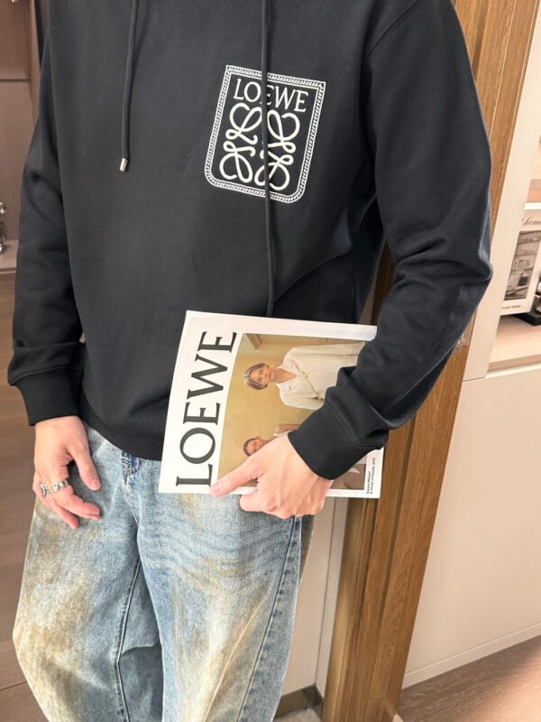 LWE Hooded Jumper with Embroidered Motif - Black