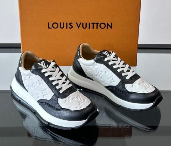 LVE Classic Trainers - White Monogram Canvas & Black Leather Trim