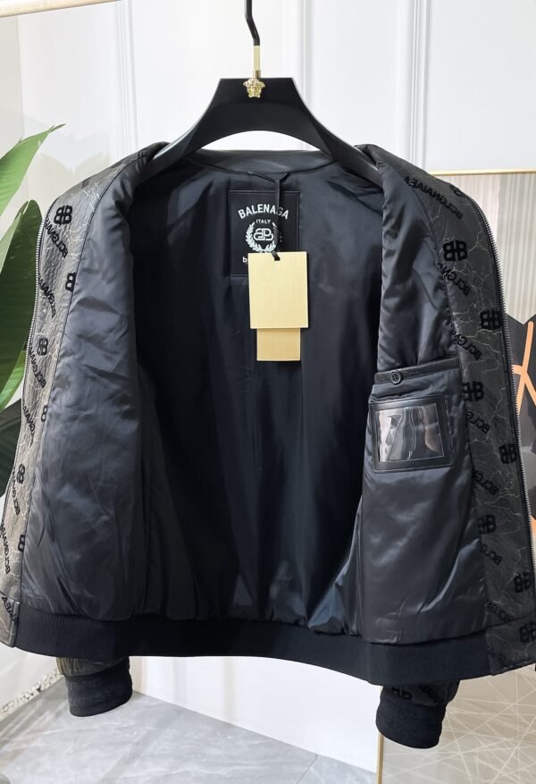 5 BLNCG BB Logo Monogram Textured Leather Jacket - Black