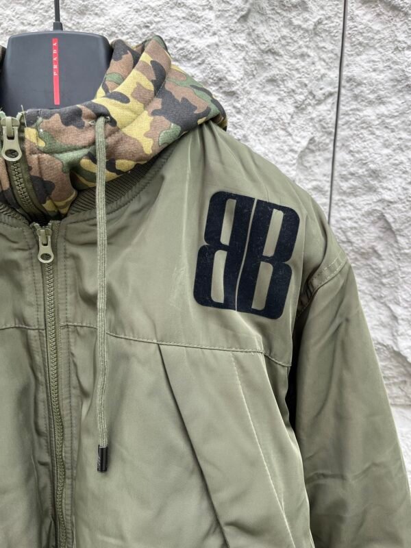 BLNCG Hooded Zip-Up Two-Layer Bomber Jacket - Olive Green