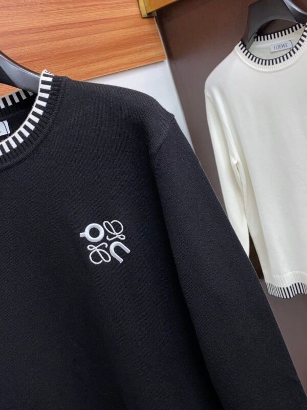 LWE Crew Neck Jumper With Embroidered Logo and Striped Trim - Black