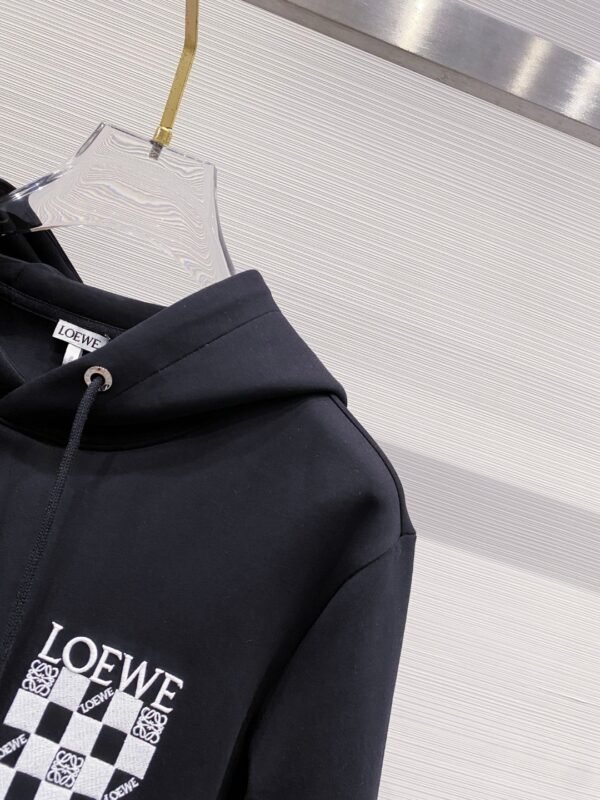 LWE Hooded Jumper with Embroidered  Checkerboard Graphic - Black