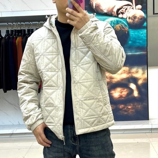CD Quilted Hooded Zip-Up Jacket - Light Beige