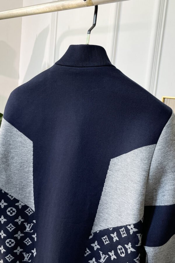 LVE Monogram Panelled Zip-Up Knit Jacket – Navy/Grey