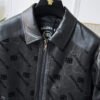 6 BLNCG BB Logo Monogram Textured Leather Jacket - Black